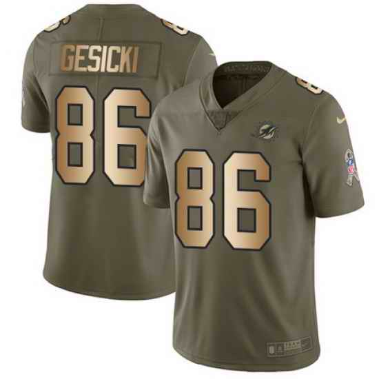 Nike Dolphins #86 Mike Gesicki Olive Gold Mens Stitched NFL Limited 2017 Salute To Service Jersey
